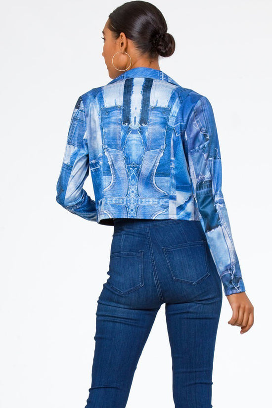 Load image into Gallery viewer, Denim Patch Motto Jacket
