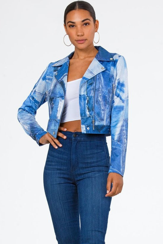 Denim Patch Motto Jacket