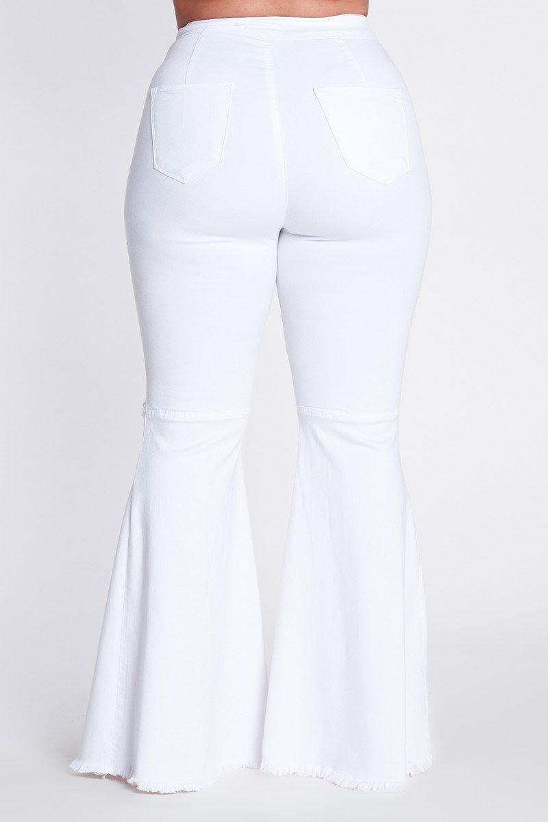 Load image into Gallery viewer, White Distressed Bell Bottom Jeans

