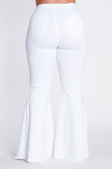 White Distressed Bell Bottom Jeans