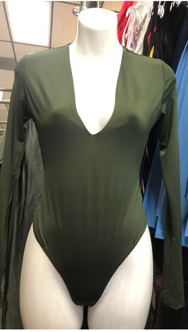 Olive Green Plunge Bodysuit