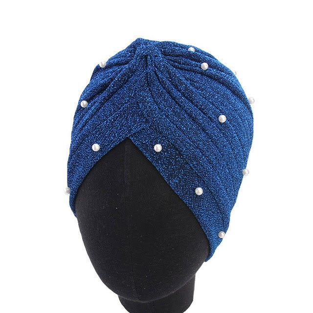 Blue Pearl Knot Twist Turban