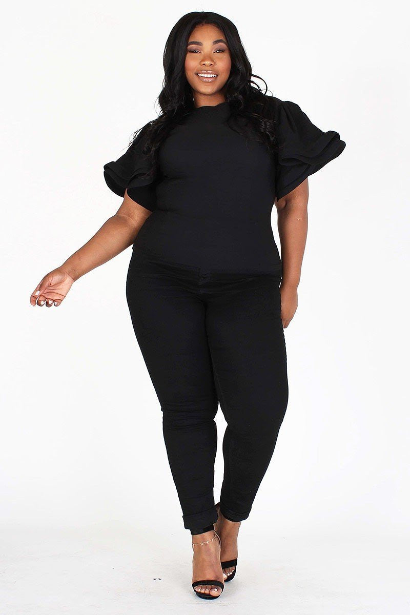 Black Thea Ruffle Shoulder Top