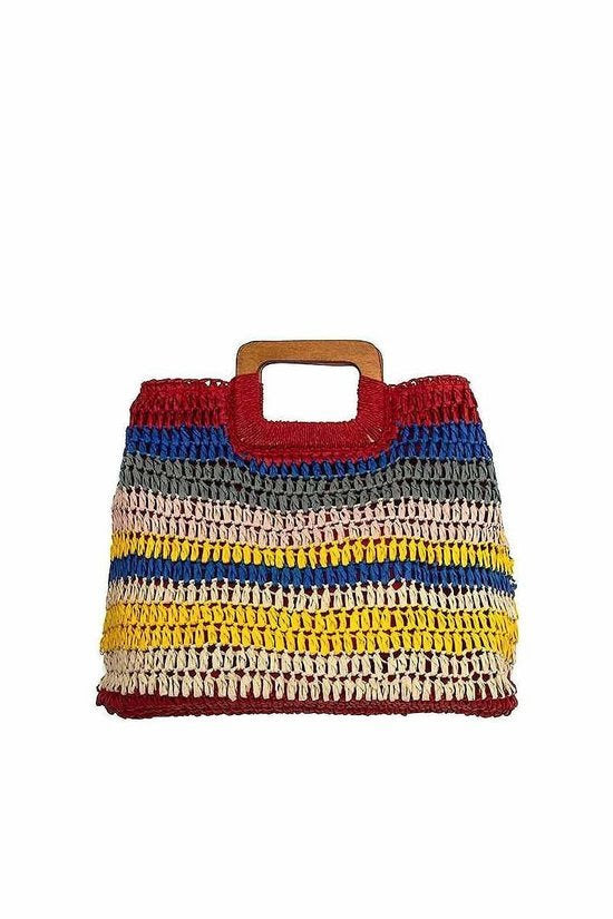 Red Woven Multi Color Tote