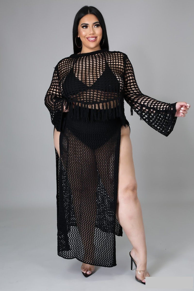 Black Crochet Slip Thru Set