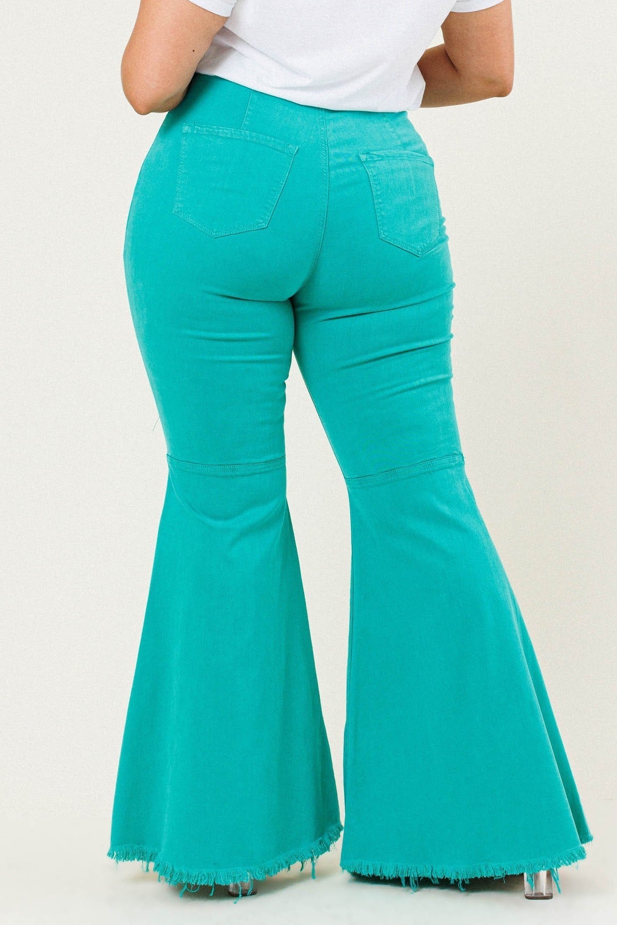 Green Distressed Bell Bottom Jeans