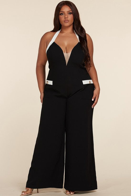 Black Contrast Halter Jumpsuit