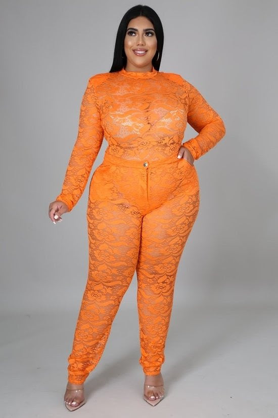 Orange Lace Me Bodysuit Set