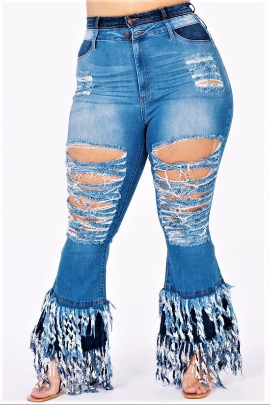 Double Frayed Bottom Jeans