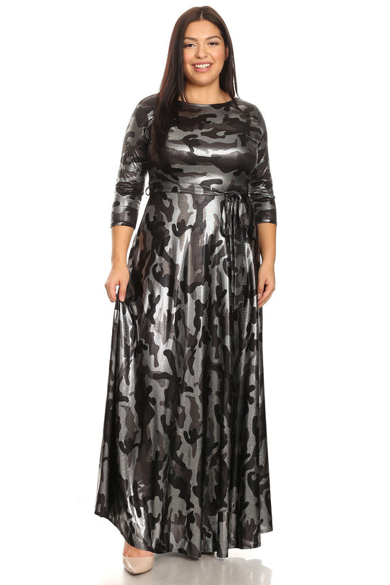 Silver Foil Camouflage Gabby Maxi Dress