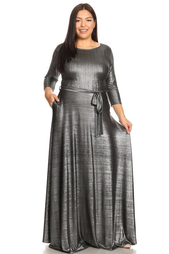 Load image into Gallery viewer, Silver Metallic Gabby Maxi Dress
